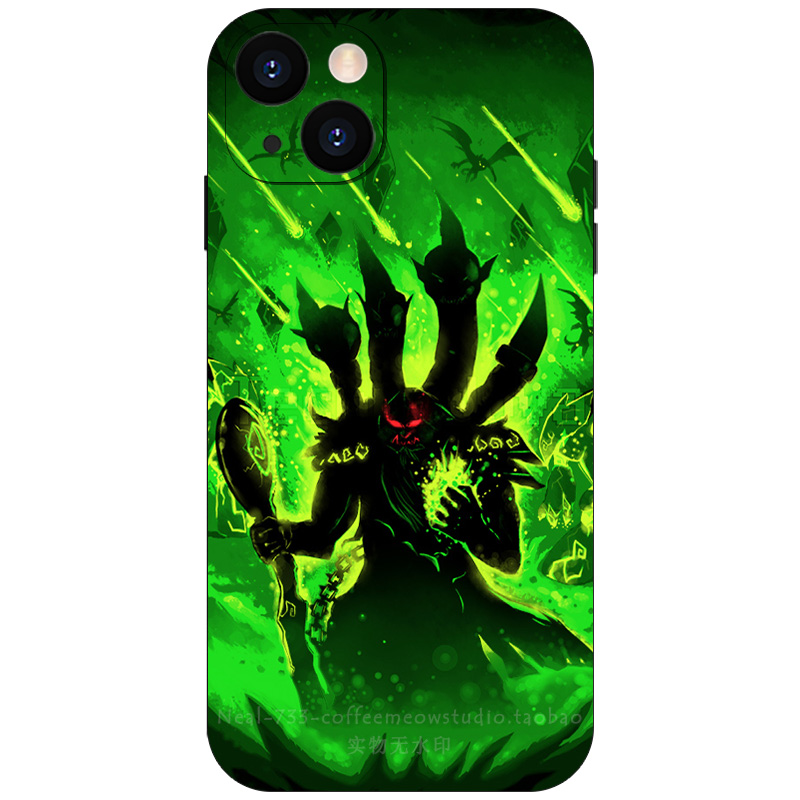 魔兽世界WOW古尔丹插画手机壳适用于苹果14/13全包12/11液态硅胶iPhone15ProMax光面钢化玻璃定制安卓保护壳