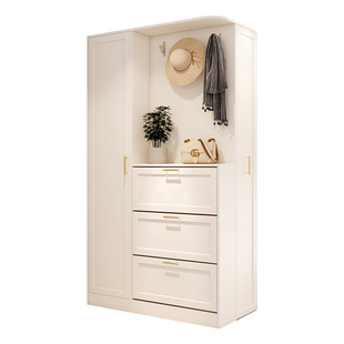 法式奶油风客厅翻斗鞋柜玄关柜一体隔断小户型入户衣柜储物柜定制