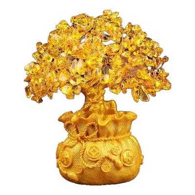 天然黄水晶发财树招财摆件装饰品家居客厅酒柜玄关摇钱树开业礼品