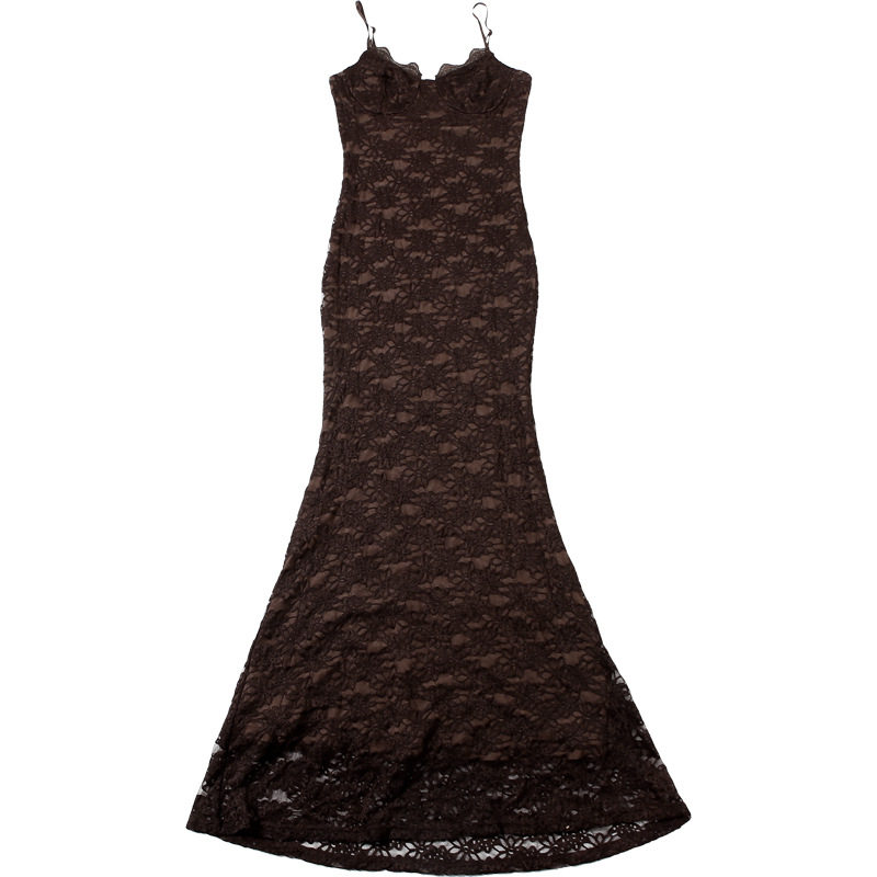 Sexy Party Dress 新款女士法式复古气质吊带蕾丝露背镂空连衣裙