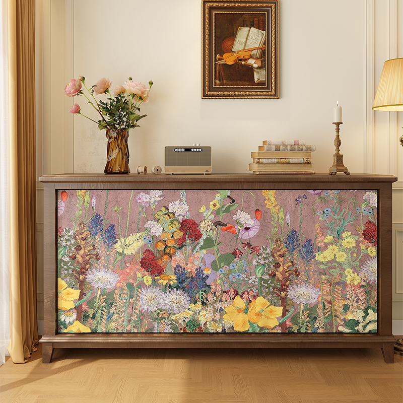 美式油画花柜子遮挡帘鞋柜衣柜书柜置物架防尘帘子厨房布帘可定制