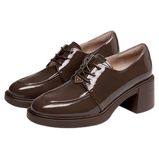 【心尖】蹀愫英伦系带高跟粗跟乐福鞋小皮鞋单鞋TA54523-13