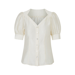 【断码清仓】Ching's港风法式复古天丝微透泡泡袖衬衫女上衣