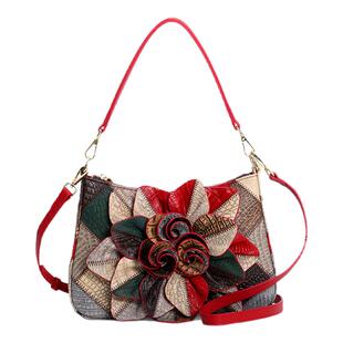 女士手提包包新款牛皮高级质感百搭花朵装饰小众单肩通勤斜挎包
