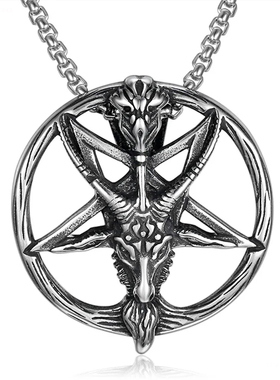 赛博朋克暗黑风羊头吊坠项链男生学生潮男项链个性钛钢项坠饰品