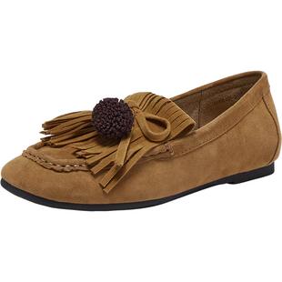 百思图2026春季新款羊皮流苏乐福鞋豆豆鞋一脚蹬女单鞋UXE02AA6