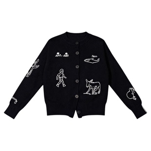 Basic House/百家好时尚动物绣花软糯针织开衫女2025冬季毛衣外套