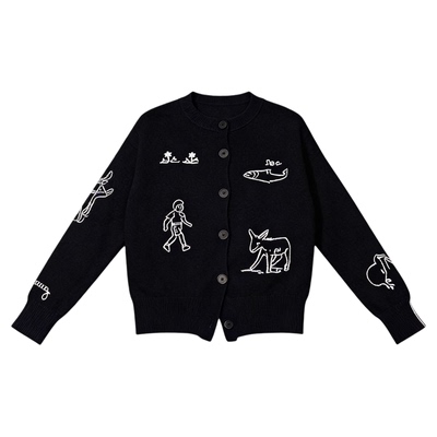 百家好时尚动物绣花软糯针织开衫