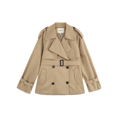 巴黎作家西装领风衣外套中长款