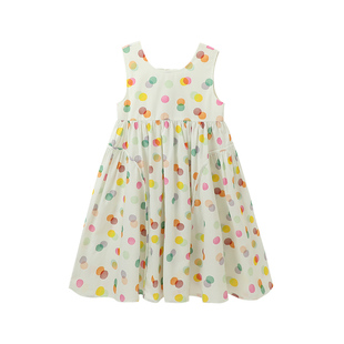 布丁哈鲁童装夏装女童长裙子2026夏季新款儿童彩色波点背心连衣裙