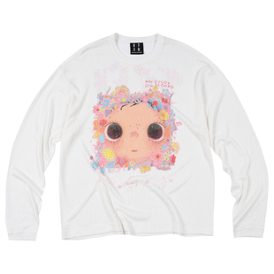 MEDM×YUY玉联名-花朵环绕印花logo休闲长袖T恤可爱宽松圆领罩衫