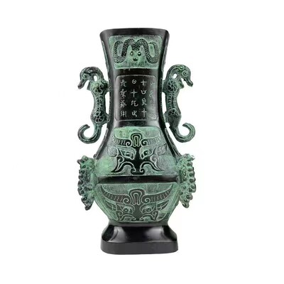 青铜器客厅书房摆件四龙瓶大号