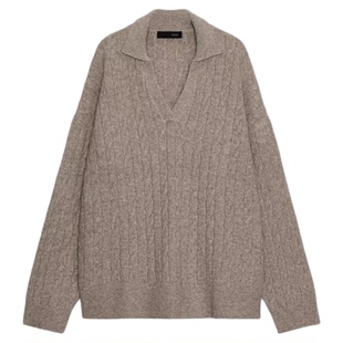 ZA外贸出口女装新品休闲宽松八股编POLO衫领针织衫 1509108