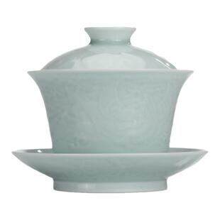 观复影青透光三才盖碗 景德镇中式高温陶瓷功夫高档茶盏吉祥寓意