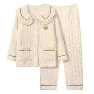 法兰绒睡衣女2025新款毛绒冬季加厚女士珊瑚绒绒可外穿保暖家居服