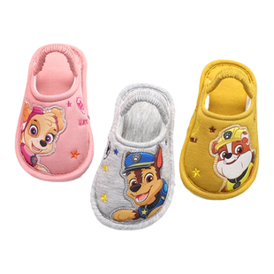 汪汪队儿童亚麻拖鞋男童家居室内防滑棉拖鞋卡通可爱带跟地板鞋秋