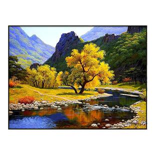 流水生财山水风景餐厅装饰画大芬村油画手绘玄关挂画饭厅餐桌壁画