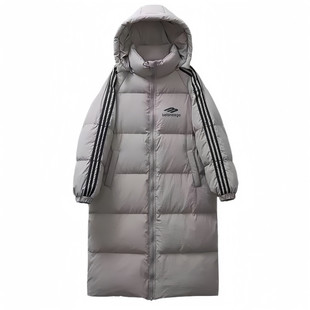 韩系冬装三条杠连帽羽绒棉袄棉服女2025年新款宽松中长款洋气棉衣