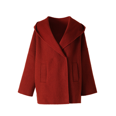 竹依依短款复古连帽双面呢外套