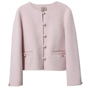 Amii轻奢极简圆领绵羊毛双面呢外套女冬2025新款宽松短款呢子大衣