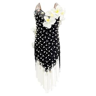 拉丁舞连衣裙女童表演服黑色流苏裙专业比赛服花服儿童舞蹈演出服