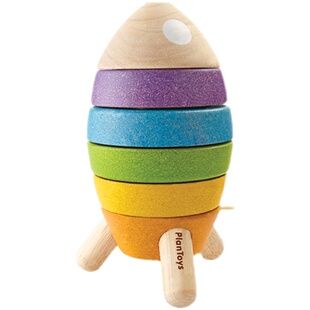 正品PlanToys堆叠火箭木制婴幼儿叠叠圈层层套叠早教益智玩具1岁