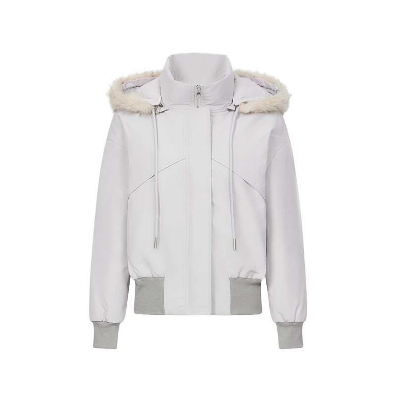 美式短款连帽毛领女修身保暖棉服