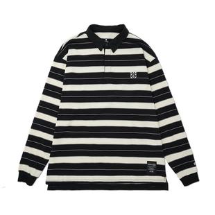【张桂源同款】NPNG复古条纹橄榄球长袖POLO衫翻领黑白撞色宽松新