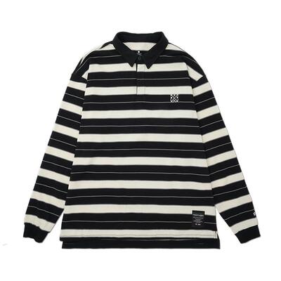 复古条纹撞色POLO宽松长袖T恤