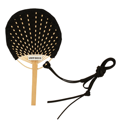 原创中式皮绳编织竹扇便携挂绳扇