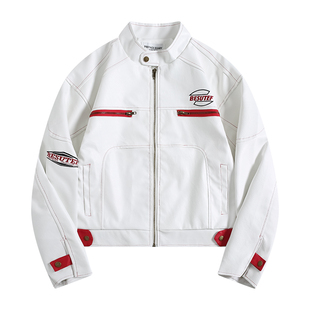 BOYUE帛跃美式秋季机车风皮衣夹克辣妹运动高街短款棒球外套男女