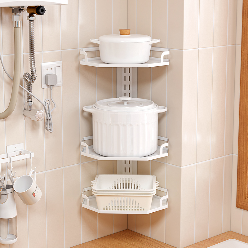 销厂|壁挂式转角锅架|厨房免打孔分层置物架家用多层锅具收纳架子