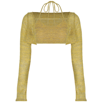 镂空针织绑带开衫两件套