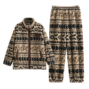 悦内睡衣女款冬季加厚加绒珊瑚绒保暖家居服美式费尔岛高级感套装