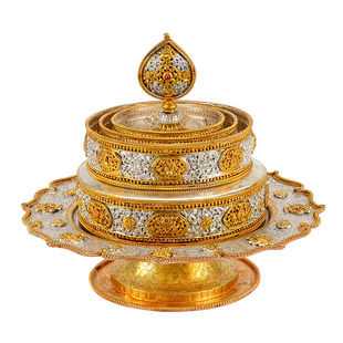 曼扎盘铜鎏金鎏银现代雕花八吉祥摆件曼达盘曼茶罗