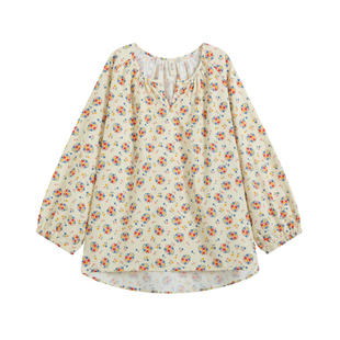 梵高七月秋季新款圆领全棉碎花日系小清新宽松显瘦甜美衬衫上衣女