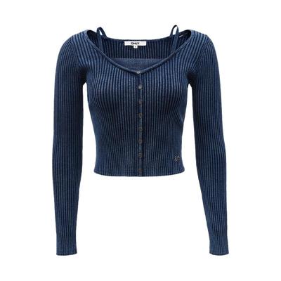 tq区绫致ONLY2025春夏时尚设计螺纹修身假两件针织衫女百搭