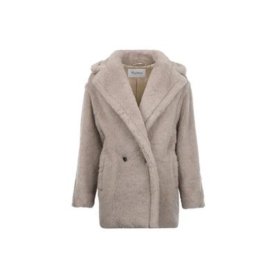【自营】MaxMara女士FW25羊驼毛宽松系扣翻领短款毛绒大衣外套