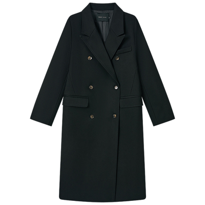 Halo Luu【清仓】 黑色呢子大衣女中长款秋冬加厚毛呢西装外套