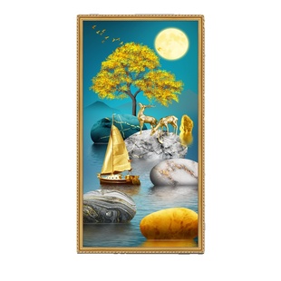 麋鹿入户玄关装饰画客厅墙贴画自粘背景墙走廊墙壁纸画5d立体贴纸