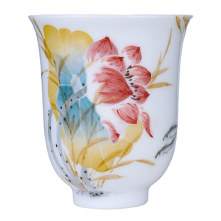 官润窑 陶瓷手釉下彩工手绘品茗主人杯闻香杯品茶茶杯荷花铃铛杯