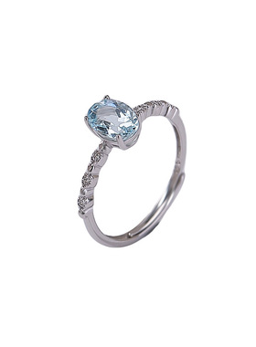 山予棠S925纯银海蓝宝戒指气质百搭时尚通勤精致切面女开口银指环