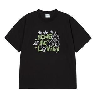 ADLV涂鸦小熊印花短袖T恤2025夏季新款休闲上衣男女同款潮流潮牌