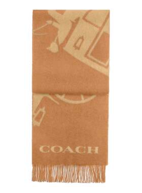 COACH/蔻驰男女同款马车图案围巾高级感黑色