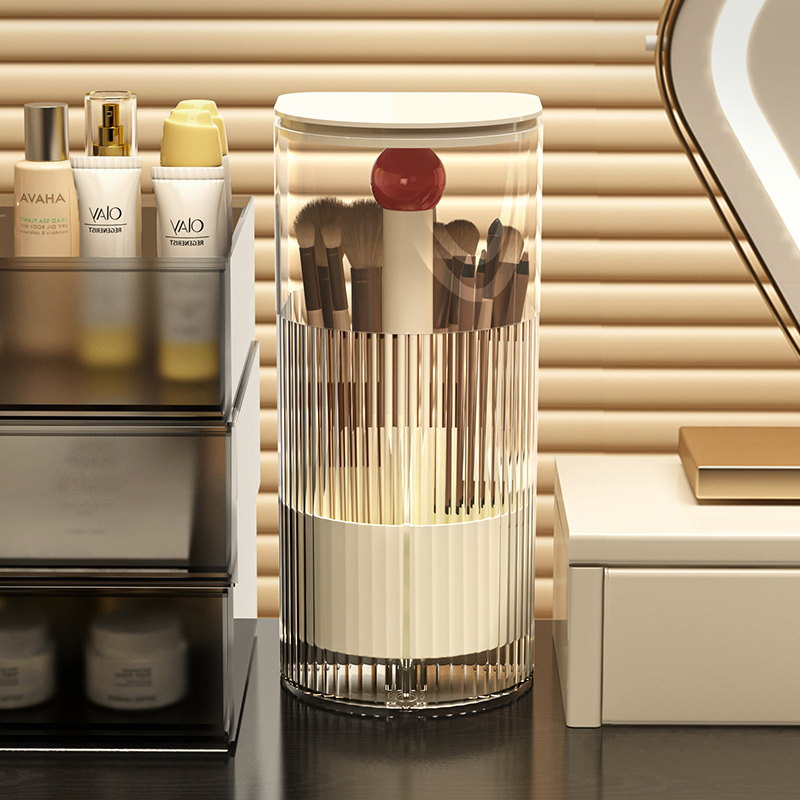 化妆刷收纳筒按压防尘高级梳妆台眉笔粉扑刷置物架自动升降刷子桶
