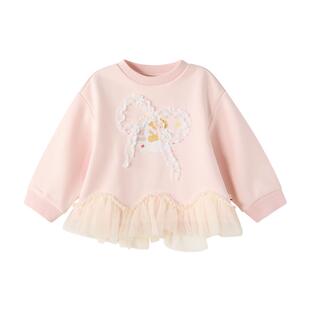 笛莎官方童装女童卫衣冬季新款小童女孩儿童洋气甜美蕾丝网纱上衣