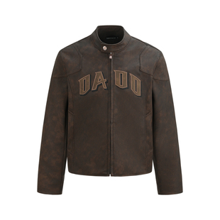 OaOO短宽机车服皮衣拉链复古潮流休闲工装外套夹克秋冬男