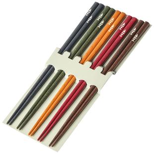 【5双】日本进口天然木筷子日式尖头防滑防霉木质印花石田筷子