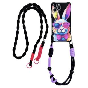 全包斜挎旅游涂鸦兔子mate80pro背带新款防摔硅胶黑色软手提适用华为苹果17promax手机壳挂绳一体手腕绳X200U