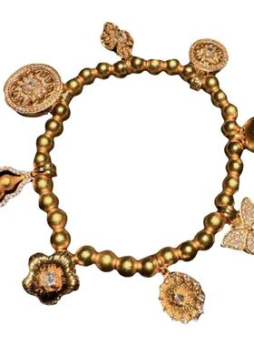 古法金色掐丝锤揲玫瑰花窗滴釉吊坠项链 新中式 八宝瑞祥葫芦手链